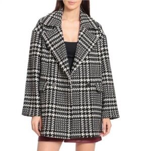 NWT‎ Avec Les Filles Black White Plaid Houndstooth Pea Coat Small Career Preppy